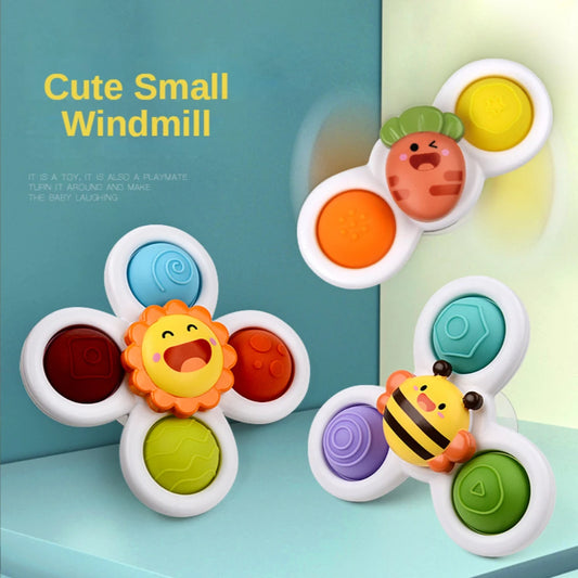3-Pack Suction Spinner Toys – Baby Sensory Windmill Rattles for Bath or High Chair (6–18 Months)