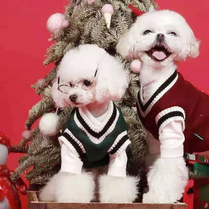 Festive V-Neck Pet Jumper – Cosy Winter Knit Sweater for Small Dogs & Cats
