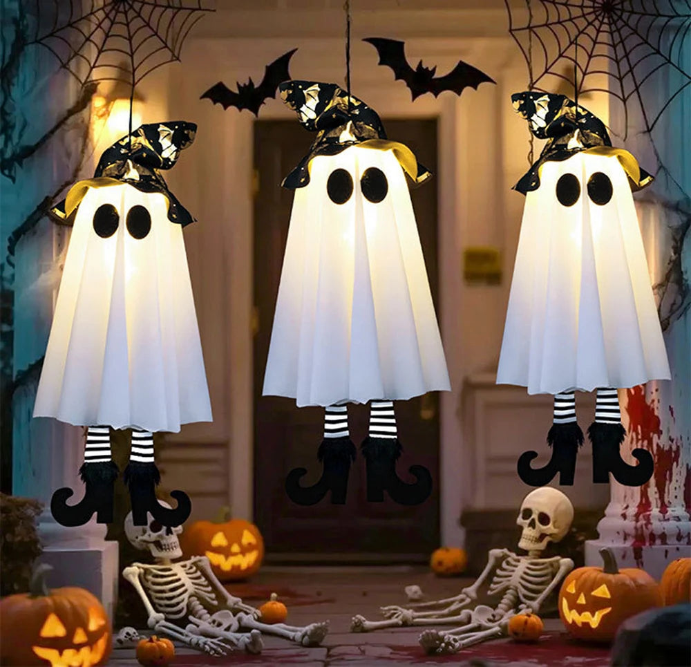 LED Hanging Halloween Ghosts – Light-Up Outdoor Decorations for Spooky Nights (1/2/3 pcs)