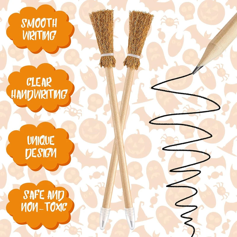 10 pcs Witch Broom Wooden Pencils – Magical Fun for Halloween