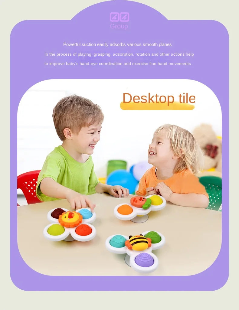 3-Pack Suction Spinner Toys – Baby Sensory Windmill Rattles for Bath or High Chair (6–18 Months)