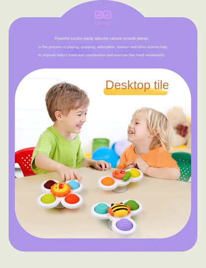 3-Pack Suction Spinner Toys – Baby Sensory Windmill Rattles for Bath or High Chair (6–18 Months)
