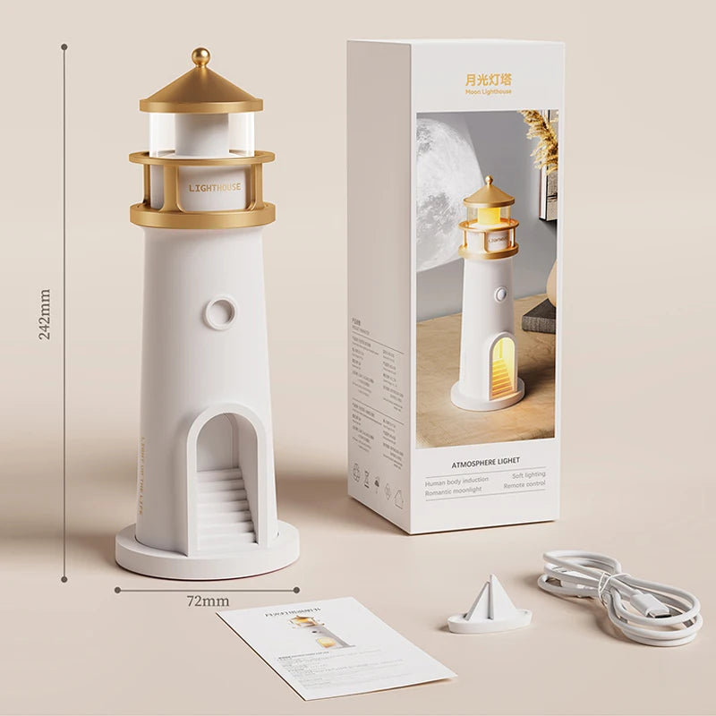 LunaTower™ Motion-Sensor Lighthouse Lamp – Moon Projection, Bluetooth Music & Remote Control
