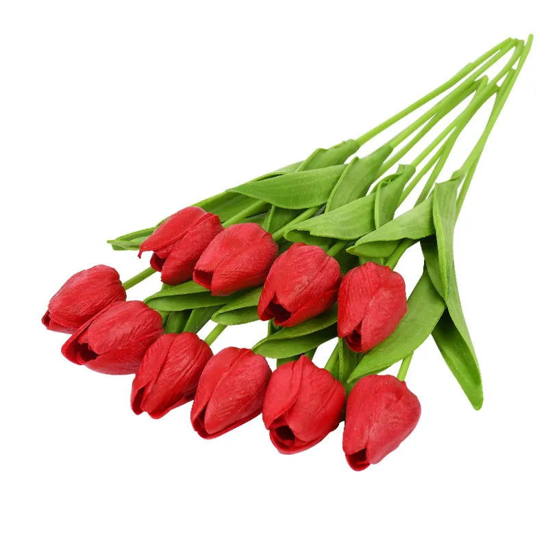 10PCS Realistic Artificial Tulip Bouquet – Everlasting Beauty in Full Bloom