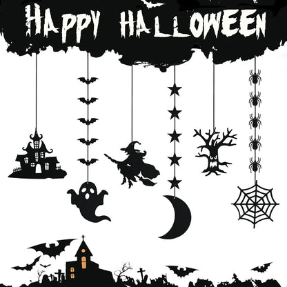 6-Piece Halloween Hanging Decorations – Ghost, Spider & Witch Garland Set