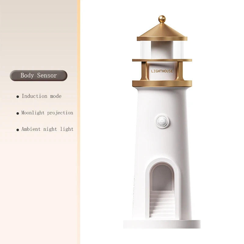 LunaTower™ Motion-Sensor Lighthouse Lamp – Moon Projection, Bluetooth Music & Remote Control
