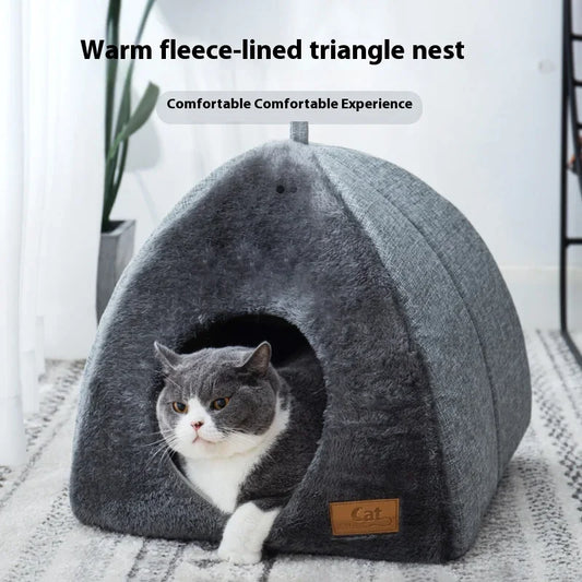 Snug Triangle Cat House – Soft Fleece Indoor Nest for Deep Sleep & Comfort