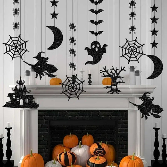 6-Piece Halloween Hanging Decorations – Ghost, Spider & Witch Garland Set