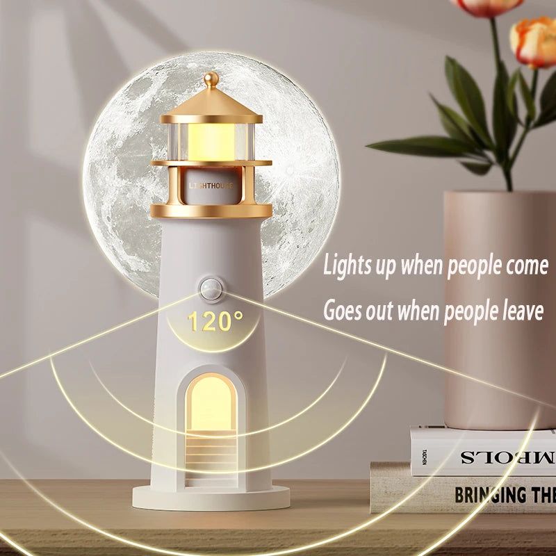 LunaTower™ Motion-Sensor Lighthouse Lamp – Moon Projection, Bluetooth Music & Remote Control