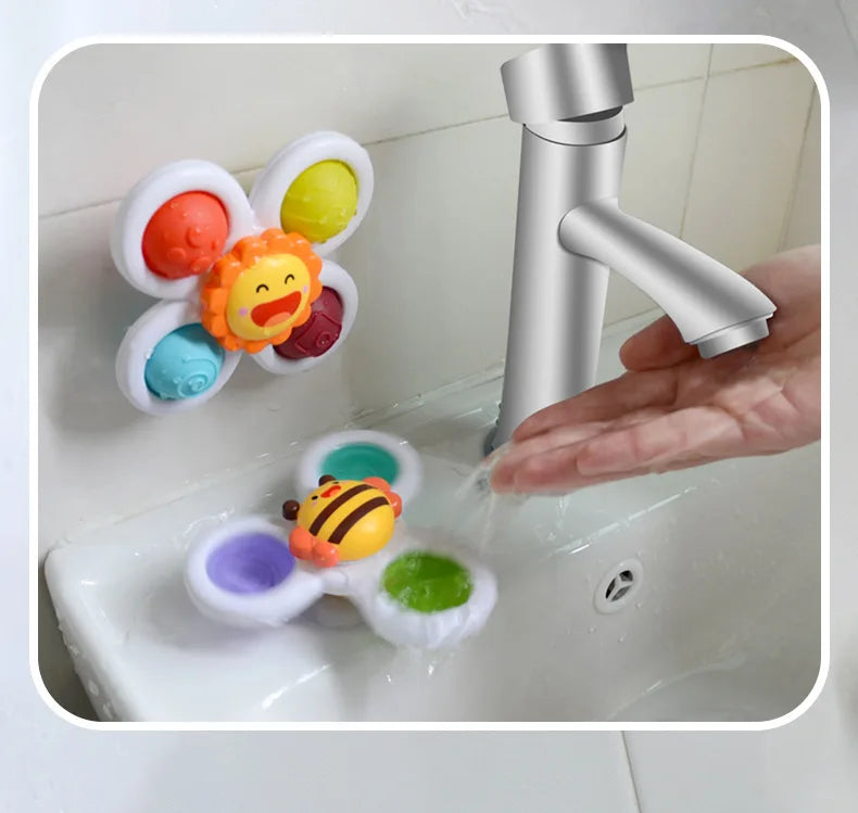 3-Pack Suction Spinner Toys – Baby Sensory Windmill Rattles for Bath or High Chair (6–18 Months)