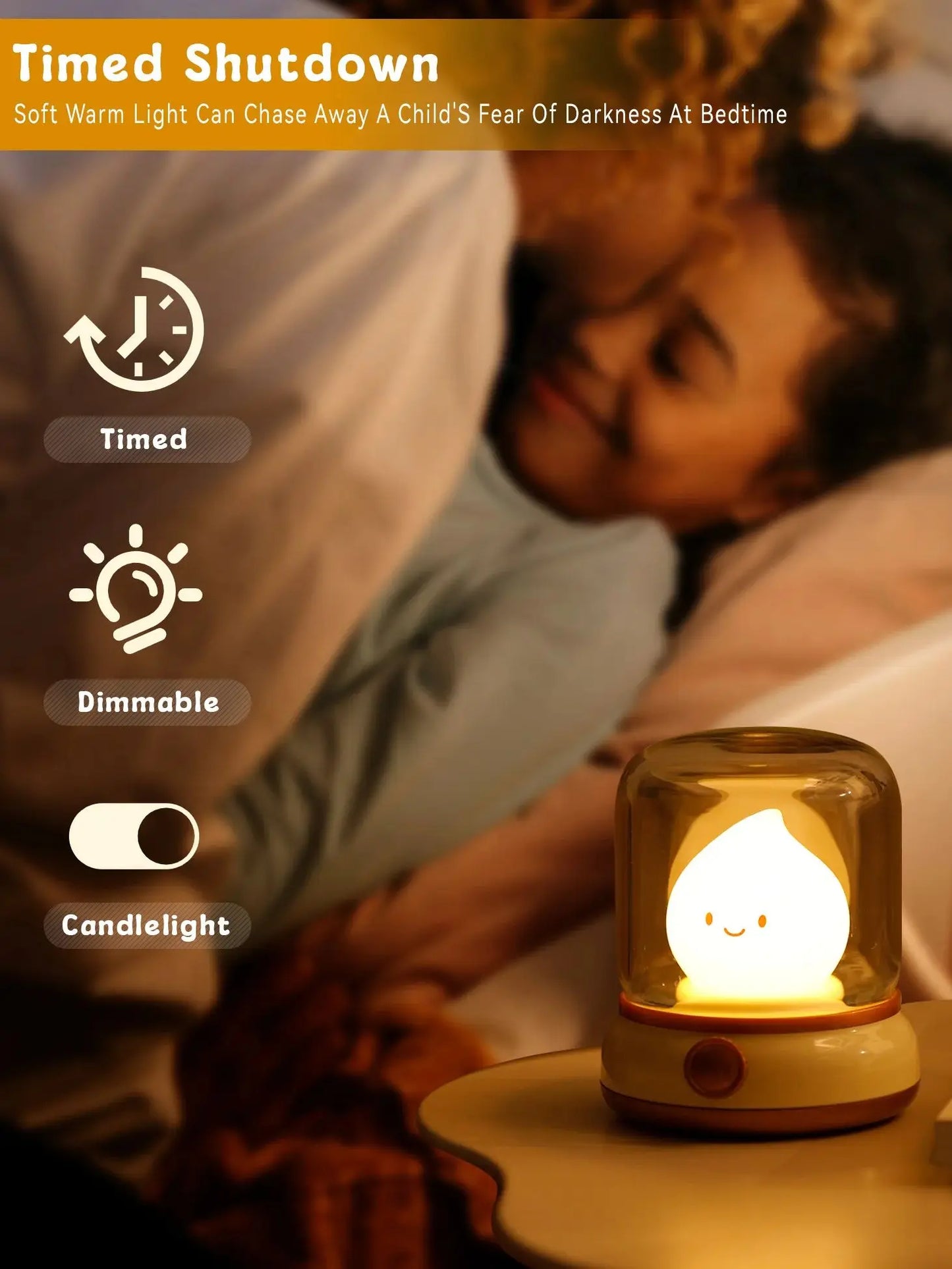 CosyGlow™ Dimmable LED Bedside Lamp – Cute, Rechargeable & Flame-Free Ambience