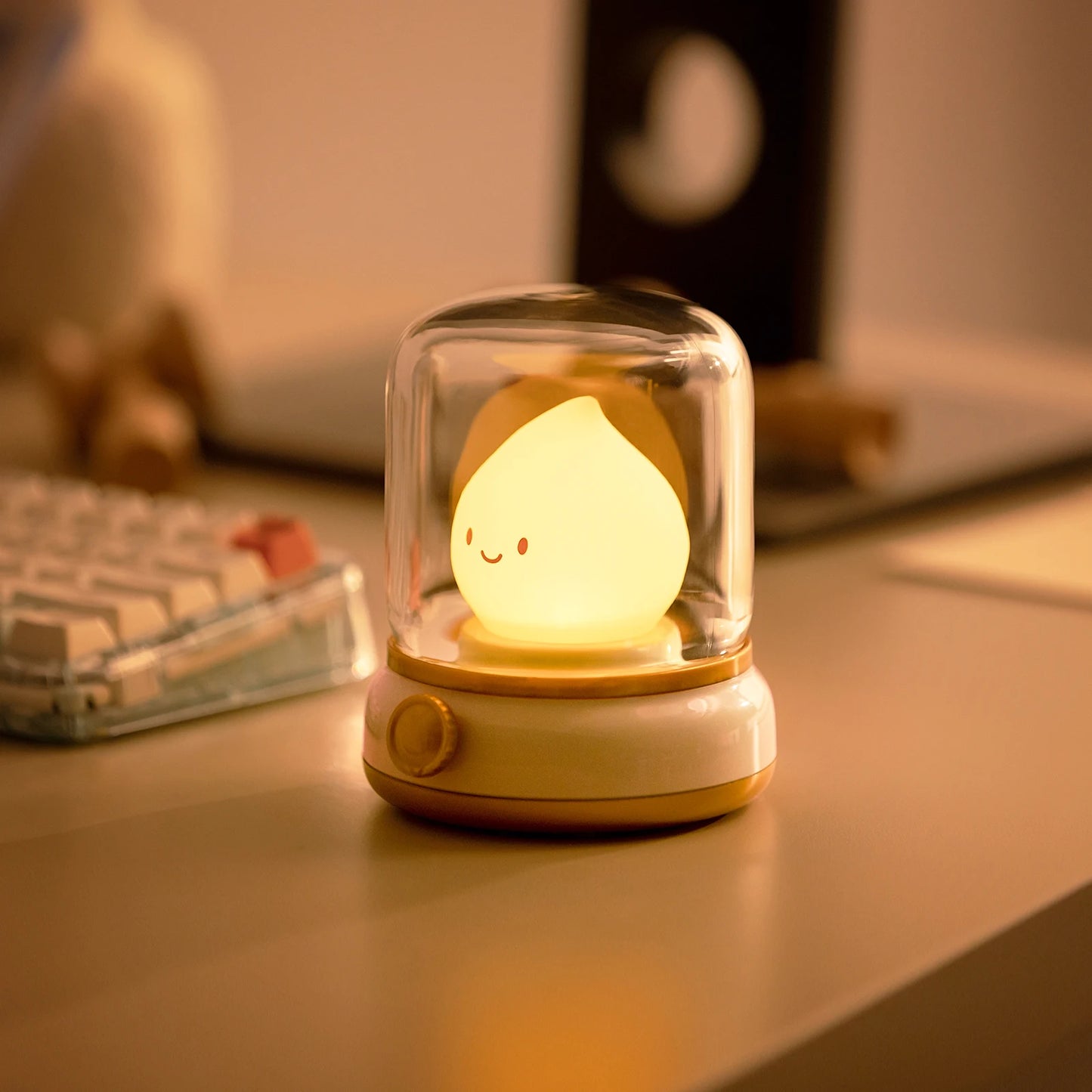 CosyGlow™ Dimmable LED Bedside Lamp – Cute, Rechargeable & Flame-Free Ambience