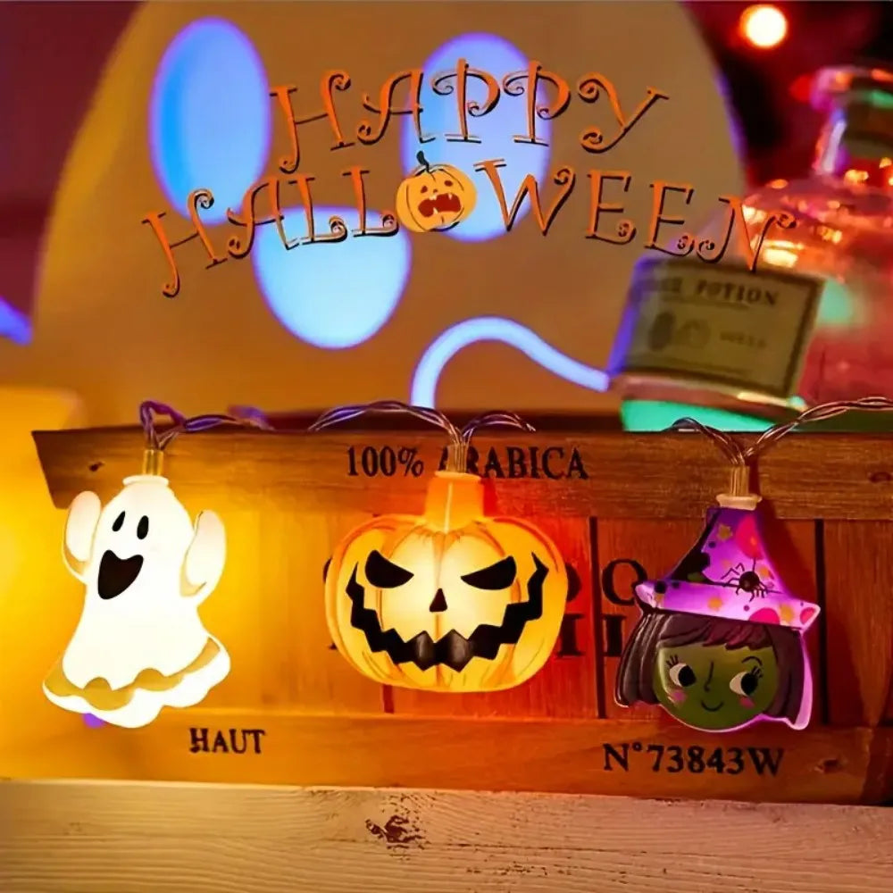 Halloween Fairy String Lights – LED Ghost, Pumpkin & Witch Garland for Spooky Home Décor