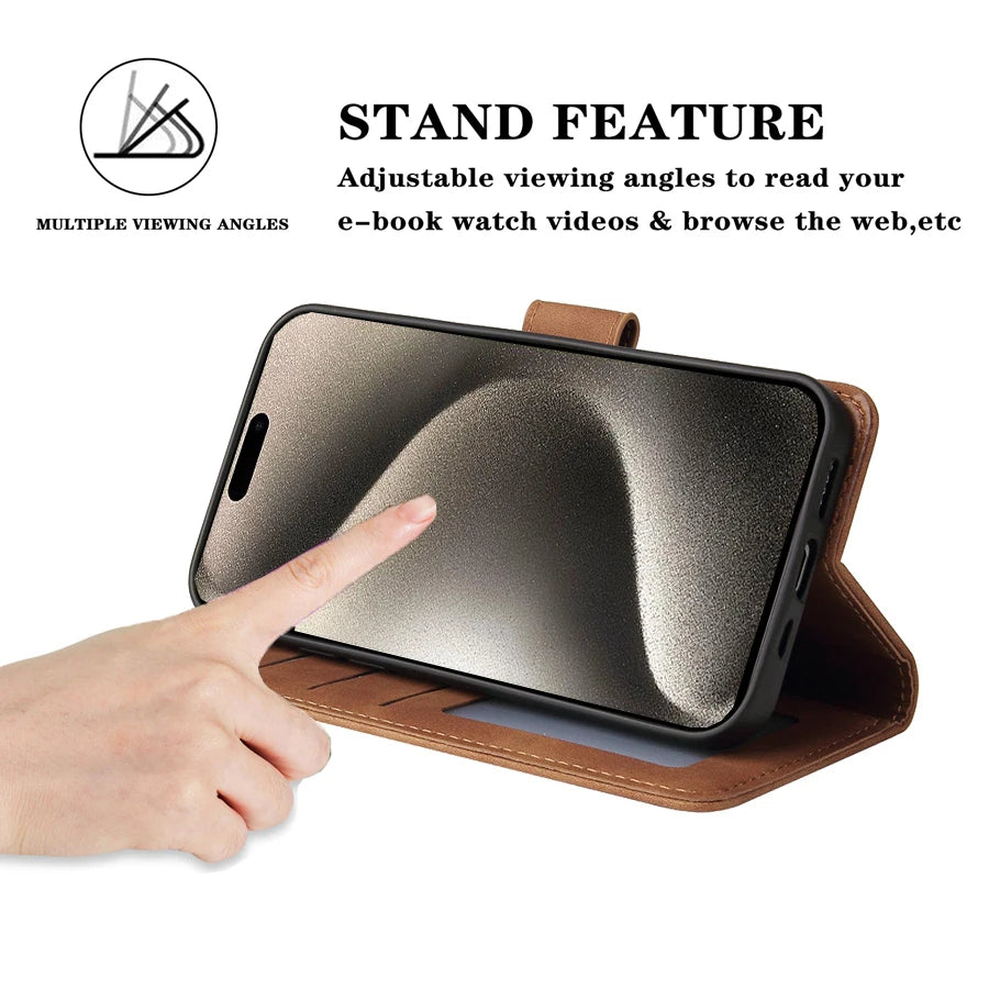 Magnetic Leather Wallet Case – For iPhone X to 12 Series