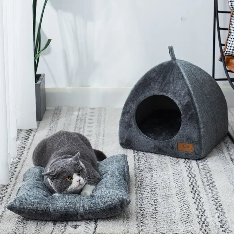 Snug Triangle Cat House – Soft Fleece Indoor Nest for Deep Sleep & Comfort