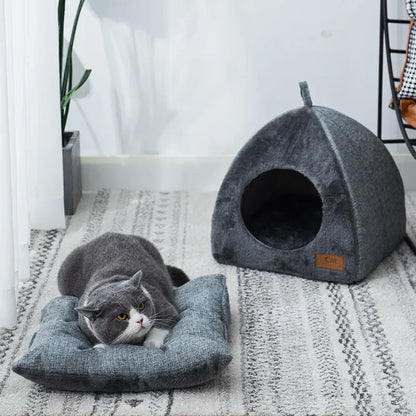 Snug Triangle Cat House – Soft Fleece Indoor Nest for Deep Sleep & Comfort
