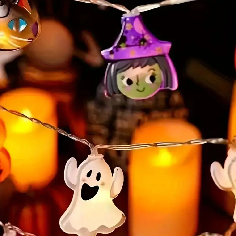 Halloween Fairy String Lights – LED Ghost, Pumpkin & Witch Garland for Spooky Home Décor