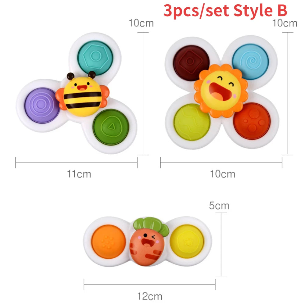 3-Pack Suction Spinner Toys – Baby Sensory Windmill Rattles for Bath or High Chair (6–18 Months)