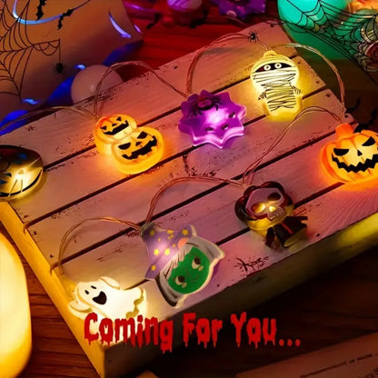 Halloween Fairy String Lights – LED Ghost, Pumpkin & Witch Garland for Spooky Home Décor