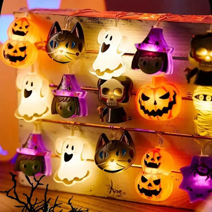 Halloween Fairy String Lights – LED Ghost, Pumpkin & Witch Garland for Spooky Home Décor