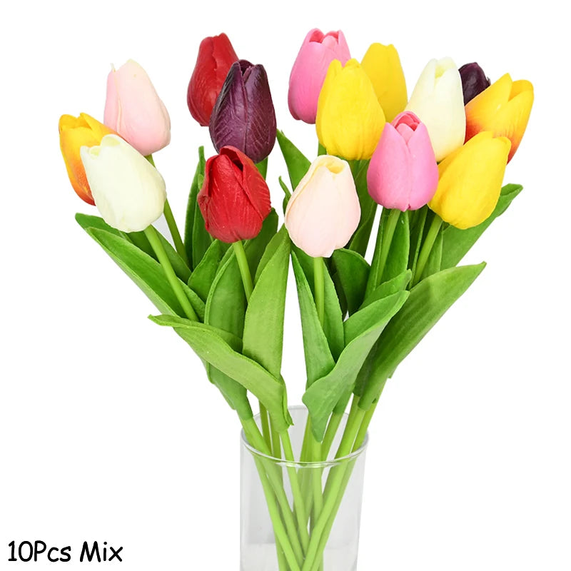10PCS Realistic Artificial Tulip Bouquet – Everlasting Beauty in Full Bloom