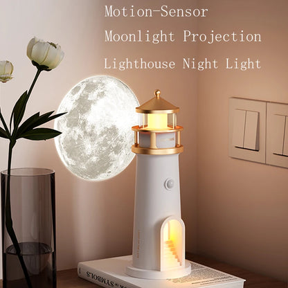 LunaTower™ Motion-Sensor Lighthouse Lamp – Moon Projection, Bluetooth Music & Remote Control