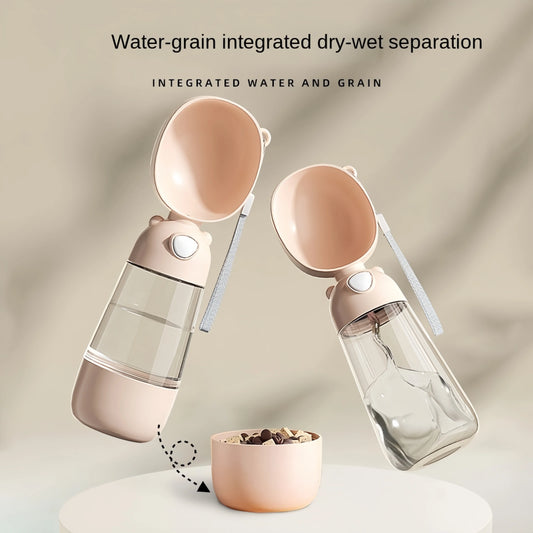 Portable Dog Water Bottle – Travel Drinking Cup with Optional 2-in-1 Food Dispenser