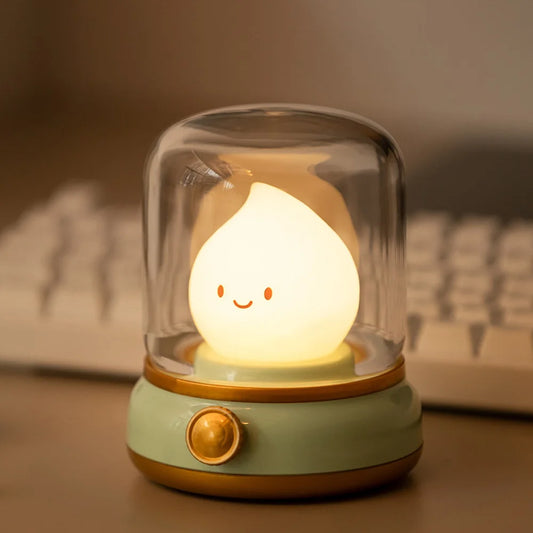 CosyGlow™ Dimmable LED Bedside Lamp – Cute, Rechargeable & Flame-Free Ambience