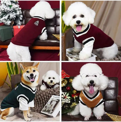 Festive V-Neck Pet Jumper – Cosy Winter Knit Sweater for Small Dogs & Cats