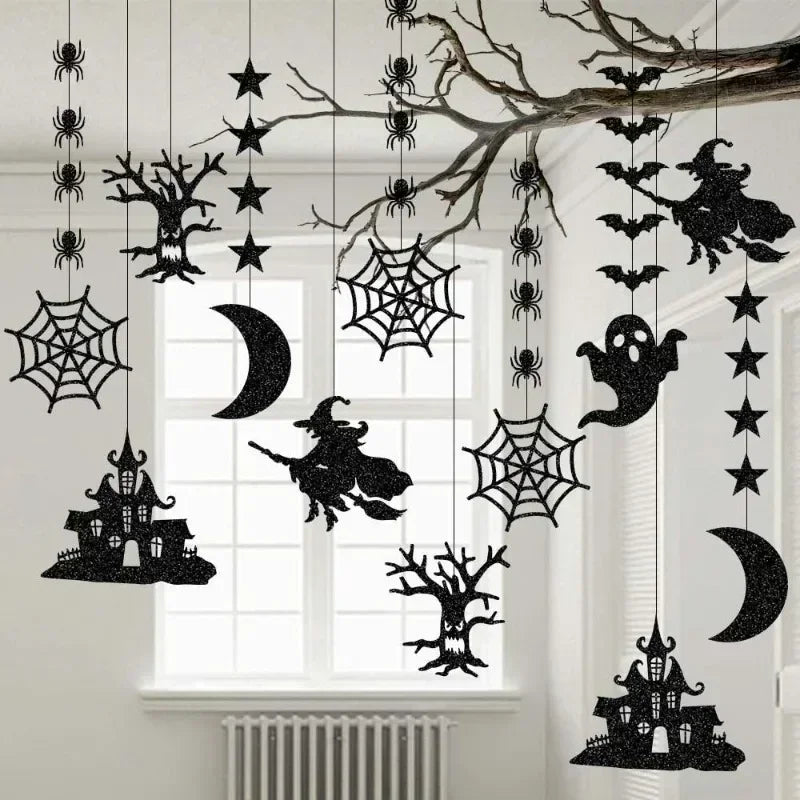 6-Piece Halloween Hanging Decorations – Ghost, Spider & Witch Garland Set