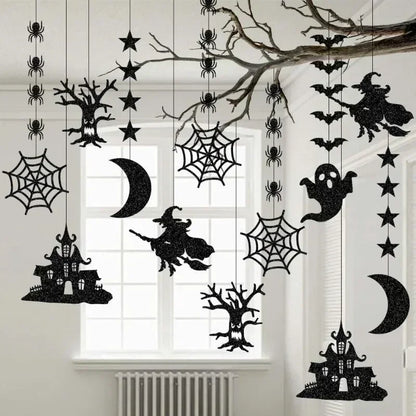 6-Piece Halloween Hanging Decorations – Ghost, Spider & Witch Garland Set