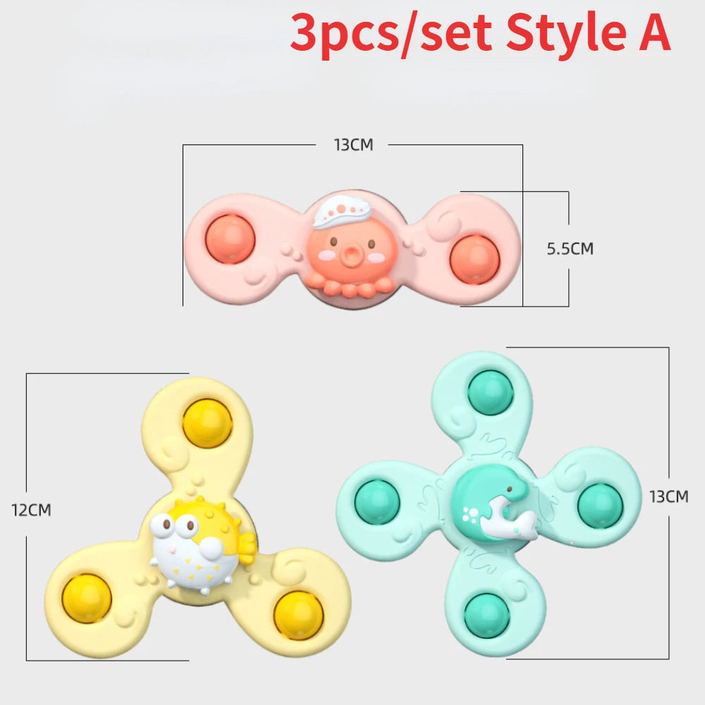 3-Pack Suction Spinner Toys – Baby Sensory Windmill Rattles for Bath or High Chair (6–18 Months)