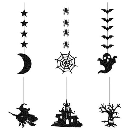 6-Piece Halloween Hanging Decorations – Ghost, Spider & Witch Garland Set