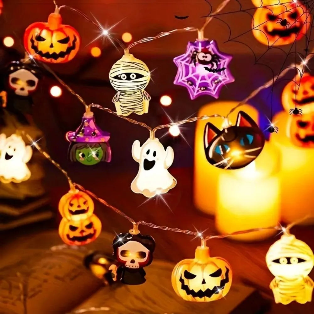 Halloween Fairy String Lights – LED Ghost, Pumpkin & Witch Garland for Spooky Home Décor