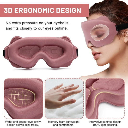 3D Memory Foam Sleep Mask – Soft Light-Blocking Eye Cover for Travel, Relaxation & Deep Sleep