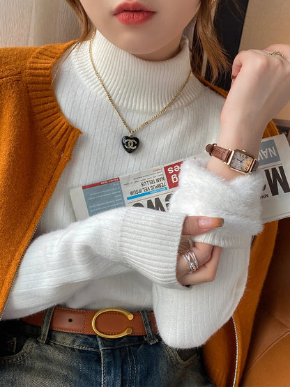 Women’s Retro Turtleneck Sweater – Velvet-Lined Warmth and Timeless Elegance