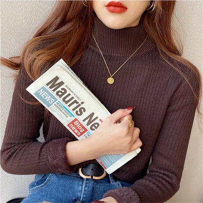 Women’s Retro Turtleneck Sweater – Velvet-Lined Warmth and Timeless Elegance