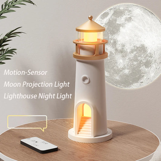 LunaTower™ Motion-Sensor Lighthouse Lamp – Moon Projection, Bluetooth Music & Remote Control