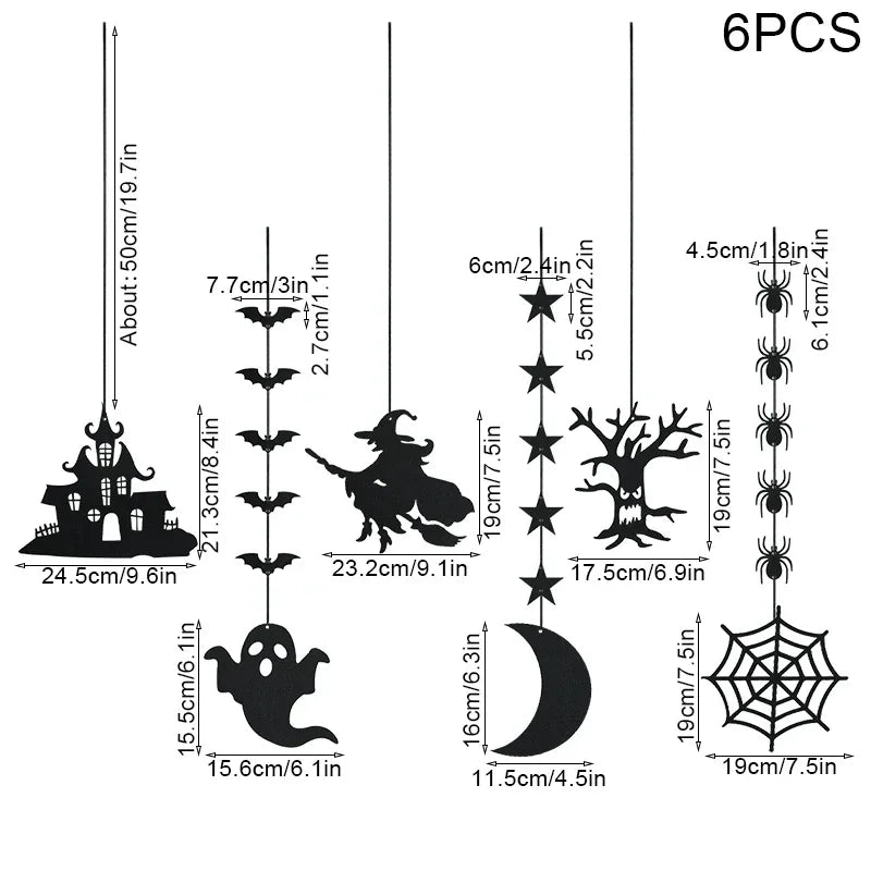 6-Piece Halloween Hanging Decorations – Ghost, Spider & Witch Garland Set