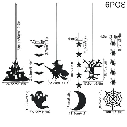 6-Piece Halloween Hanging Decorations – Ghost, Spider & Witch Garland Set