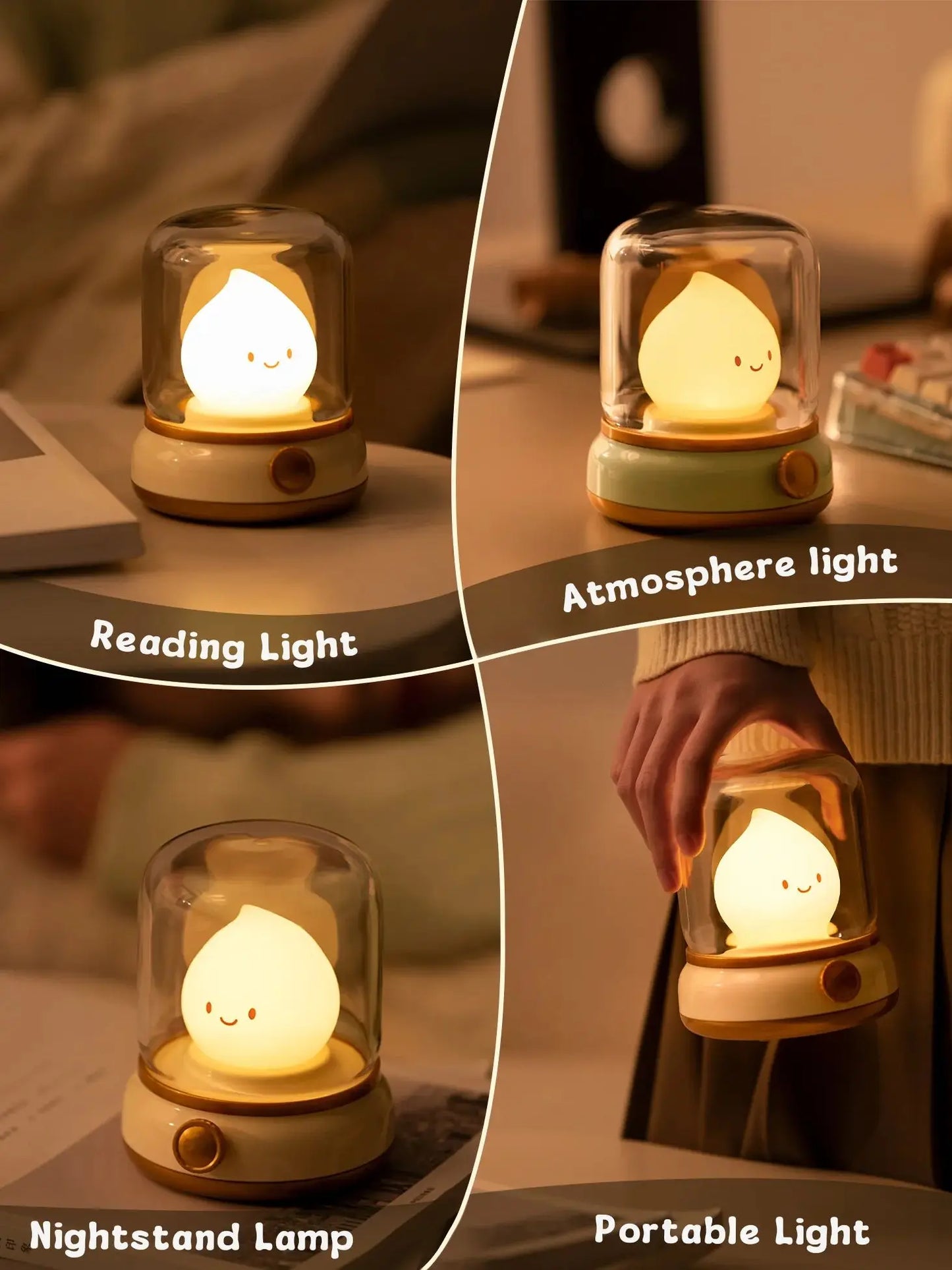 CosyGlow™ Dimmable LED Bedside Lamp – Cute, Rechargeable & Flame-Free Ambience