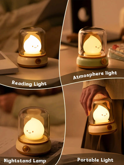 CosyGlow™ Dimmable LED Bedside Lamp – Cute, Rechargeable & Flame-Free Ambience