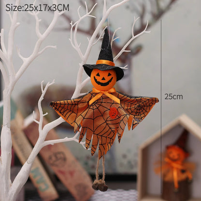 Halloween Hanging Witch & Pumpkin Dolls – Spooky Cute Tree Decorations for Home or Party