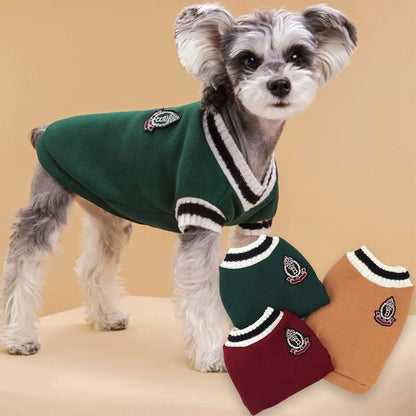 Festive V-Neck Pet Jumper – Cosy Winter Knit Sweater for Small Dogs & Cats