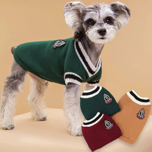 Festive V-Neck Pet Jumper – Cosy Winter Knit Sweater for Small Dogs & Cats