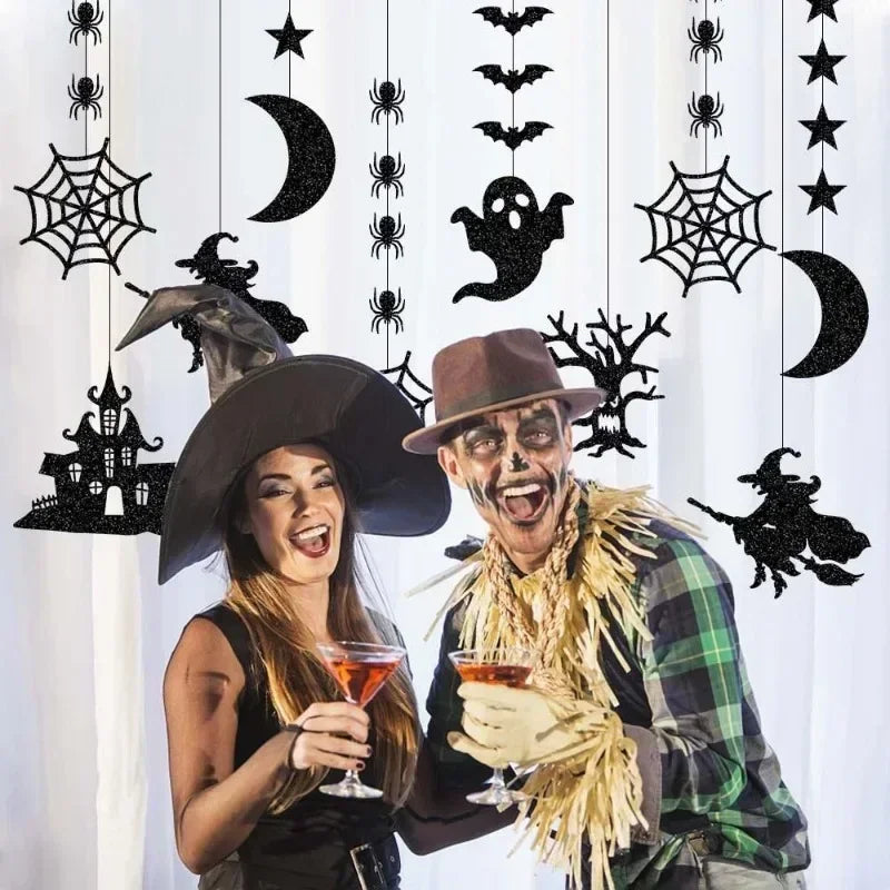 6-Piece Halloween Hanging Decorations – Ghost, Spider & Witch Garland Set