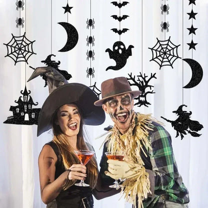 6-Piece Halloween Hanging Decorations – Ghost, Spider & Witch Garland Set