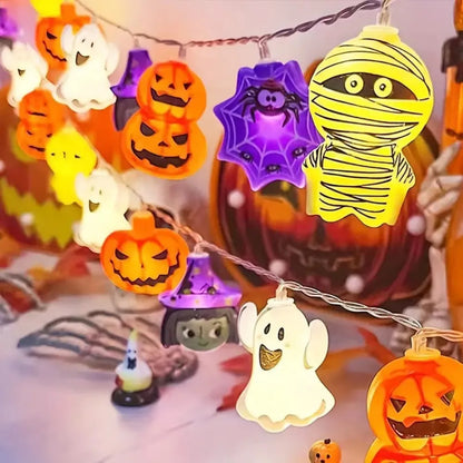 Halloween Fairy String Lights – LED Ghost, Pumpkin & Witch Garland for Spooky Home Décor