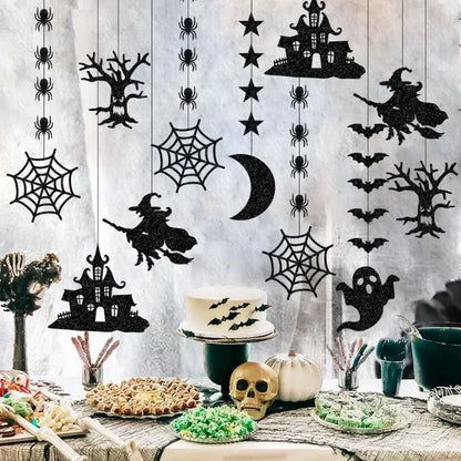 6-Piece Halloween Hanging Decorations – Ghost, Spider & Witch Garland Set