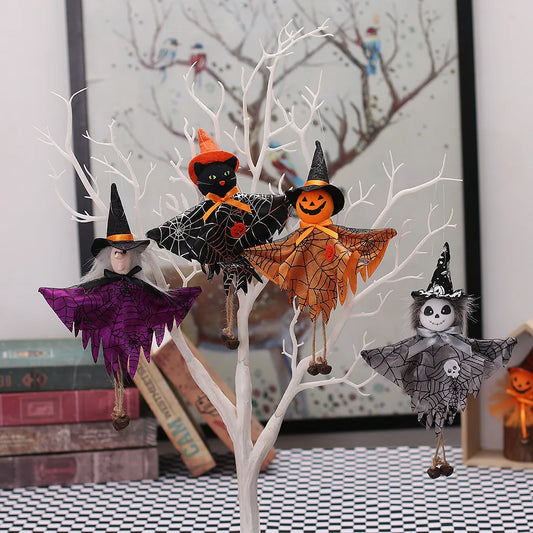 Halloween Hanging Witch & Pumpkin Dolls – Spooky Cute Tree Decorations for Home or Party